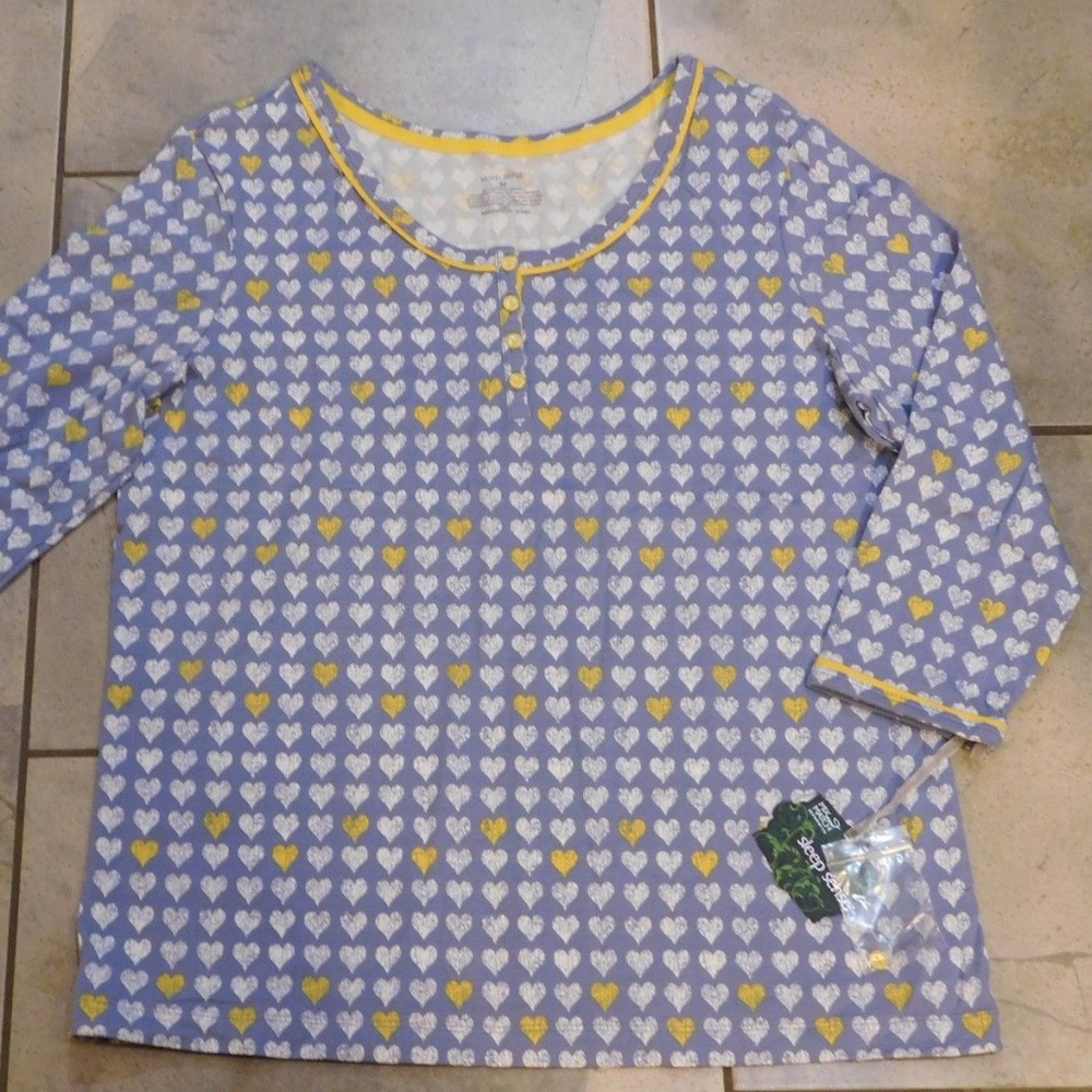 Sleep Sense Lavender Heart Print Henley Sleep Top
